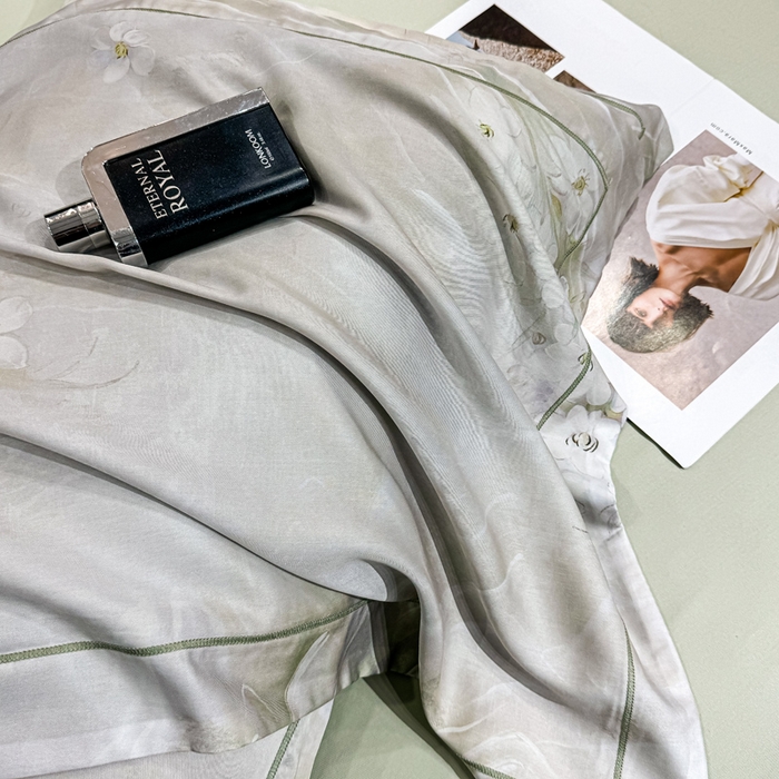 91家纺网 家纺一手货源 找家纺 红日子纺织品 2025新款亲肤舒适莱赛尔天丝四件套 江南烟雨-灰