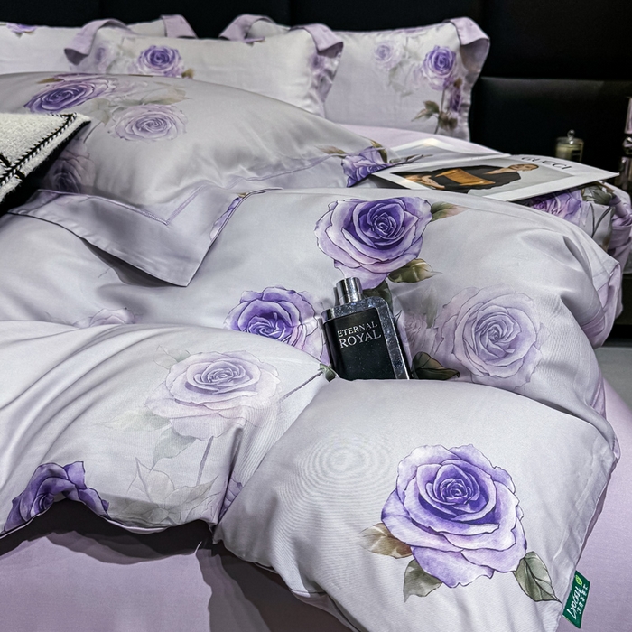 91家纺网 家纺一手货源 找家纺 红日子纺织品 2025新款亲肤舒适莱赛尔天丝四件套 玫瑰故事-兰