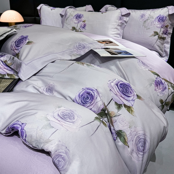 91家纺网 家纺一手货源 找家纺 红日子纺织品 2025新款亲肤舒适莱赛尔天丝四件套 玫瑰故事-兰