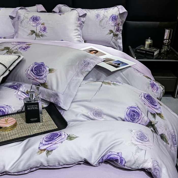 91家纺网 家纺一手货源 找家纺 红日子纺织品 2025新款亲肤舒适莱赛尔天丝四件套 玫瑰故事-兰