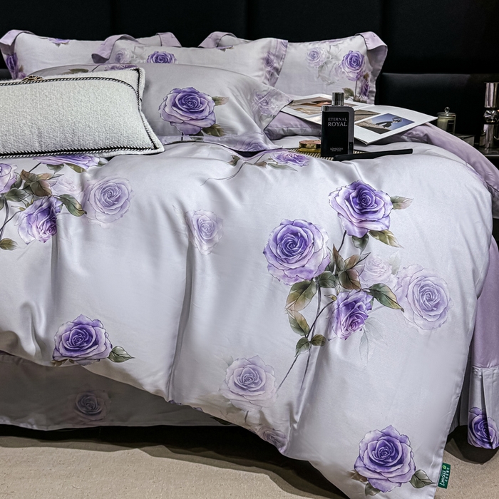 91家纺网 家纺一手货源 找家纺 红日子纺织品 2025新款亲肤舒适莱赛尔天丝四件套 玫瑰故事-兰