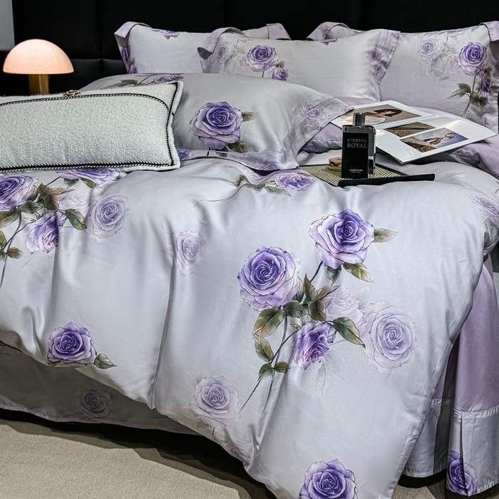 91家纺网 家纺一手货源 找家纺 红日子纺织品 2025新款亲肤舒适莱赛尔天丝四件套 玫瑰故事-兰