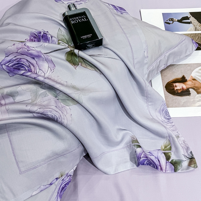 91家纺网 家纺一手货源 找家纺 红日子纺织品 2025新款亲肤舒适莱赛尔天丝四件套 玫瑰故事-兰