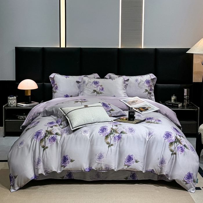 91家纺网 家纺一手货源 找家纺 红日子纺织品 2025新款亲肤舒适莱赛尔天丝四件套 玫瑰故事-兰