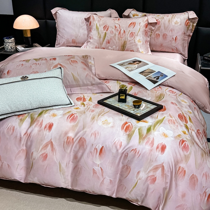 91家纺网 家纺一手货源 找家纺 红日子纺织品 2025新款亲肤舒适莱赛尔天丝四件套 秘密花园