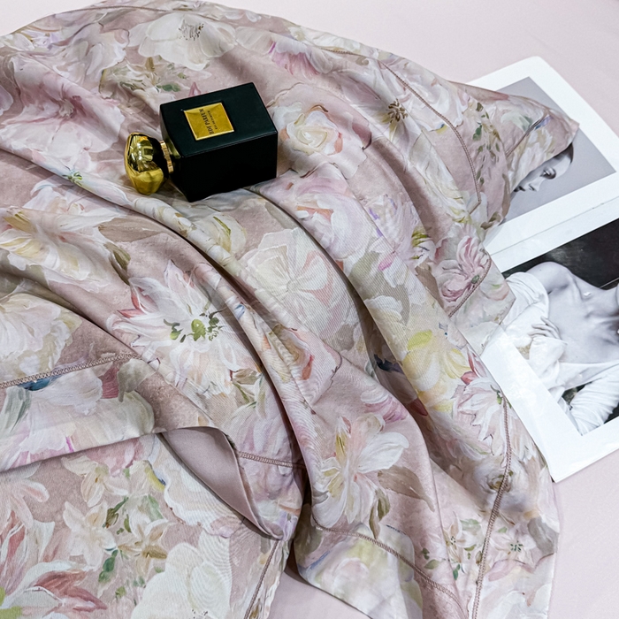 91家纺网 家纺一手货源 找家纺 红日子纺织品 2025新款亲肤舒适莱赛尔天丝四件套 陌上繁花-粉