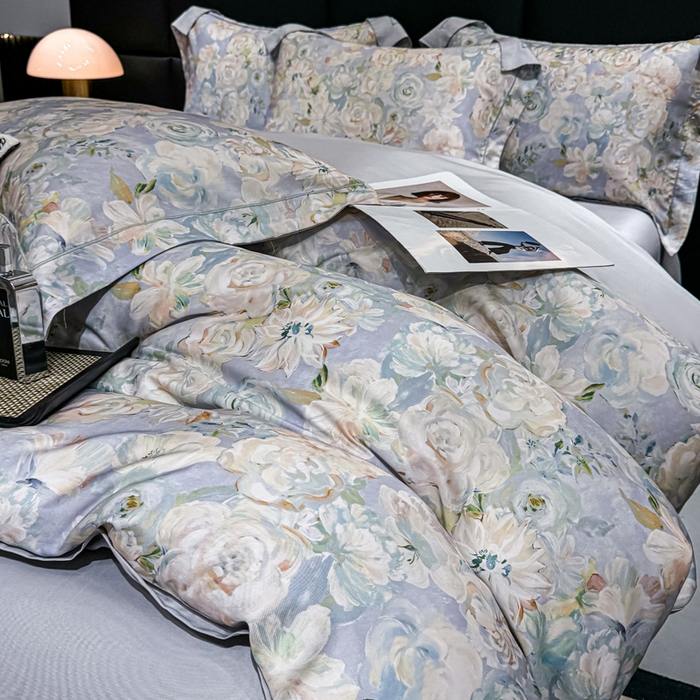 91家纺网 家纺一手货源 找家纺 红日子纺织品 2025新款亲肤舒适莱赛尔天丝四件套 陌上繁花-兰