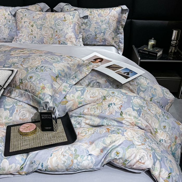 91家纺网 家纺一手货源 找家纺 红日子纺织品 2025新款亲肤舒适莱赛尔天丝四件套 陌上繁花-兰