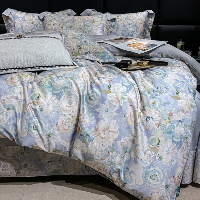 91家纺网 家纺一手货源 找家纺 红日子纺织品 2025新款亲肤舒适莱赛尔天丝四件套 陌上繁花-兰