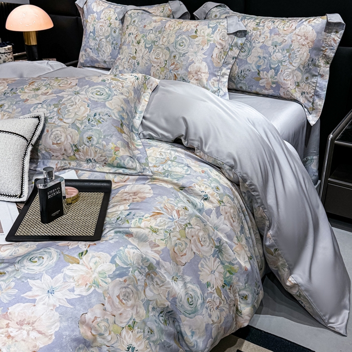 91家纺网 家纺一手货源 找家纺 红日子纺织品 2025新款亲肤舒适莱赛尔天丝四件套 陌上繁花-兰