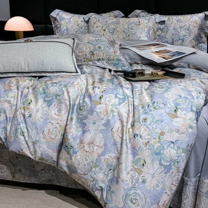 91家纺网 家纺一手货源 找家纺 红日子纺织品 2025新款亲肤舒适莱赛尔天丝四件套 陌上繁花-兰