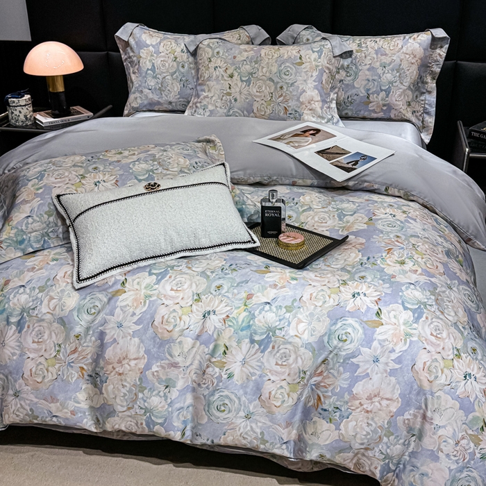 91家纺网 家纺一手货源 找家纺 红日子纺织品 2025新款亲肤舒适莱赛尔天丝四件套 陌上繁花-兰