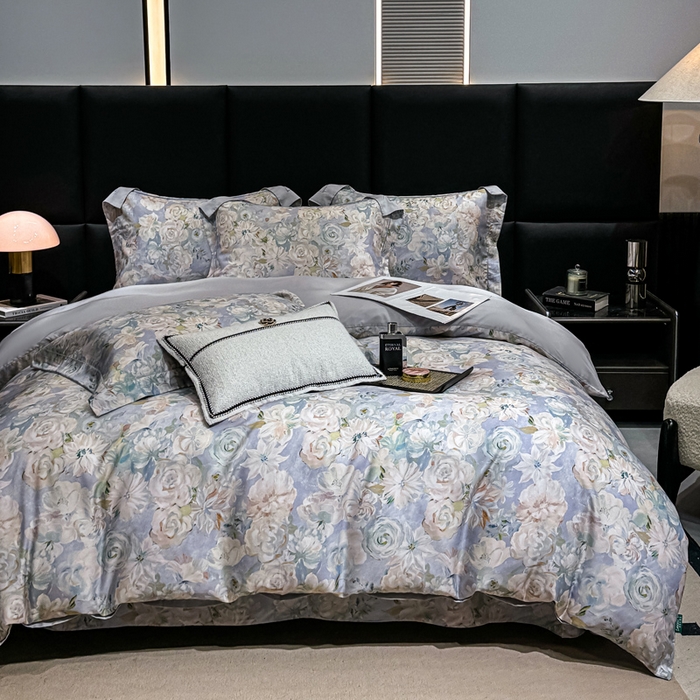 91家纺网 家纺一手货源 找家纺 红日子纺织品 2025新款亲肤舒适莱赛尔天丝四件套 陌上繁花-兰