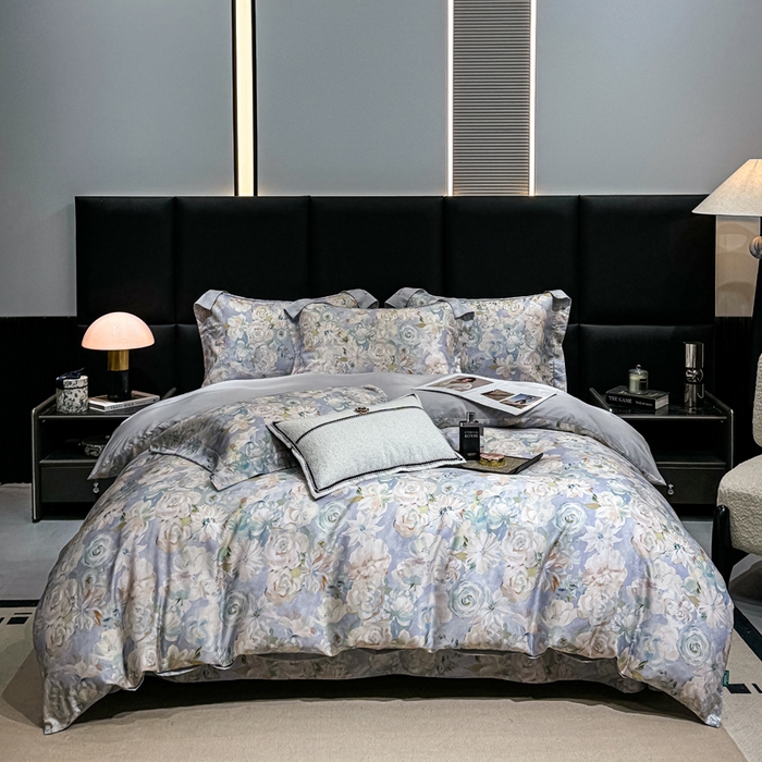 91家纺网 家纺一手货源 找家纺 红日子纺织品 2025新款亲肤舒适莱赛尔天丝四件套 陌上繁花-兰