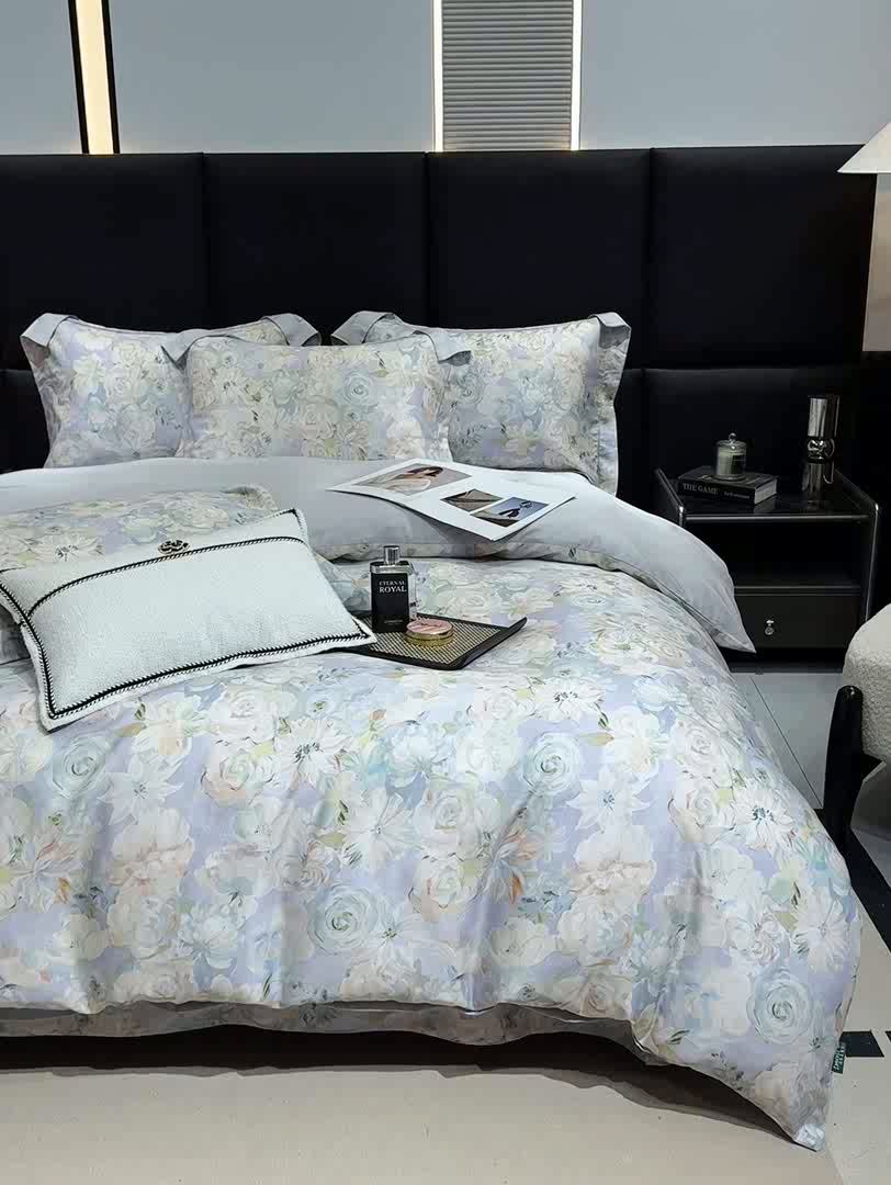 91家纺网 家纺一手货源 找家纺 红日子纺织品 2025新款亲肤舒适莱赛尔天丝四件套 陌上繁花-兰