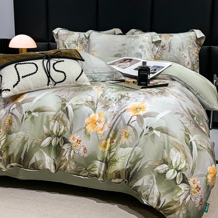 91家纺网 家纺一手货源 找家纺 红日子纺织品 2025新款亲肤舒适莱赛尔天丝四件套 森林来信