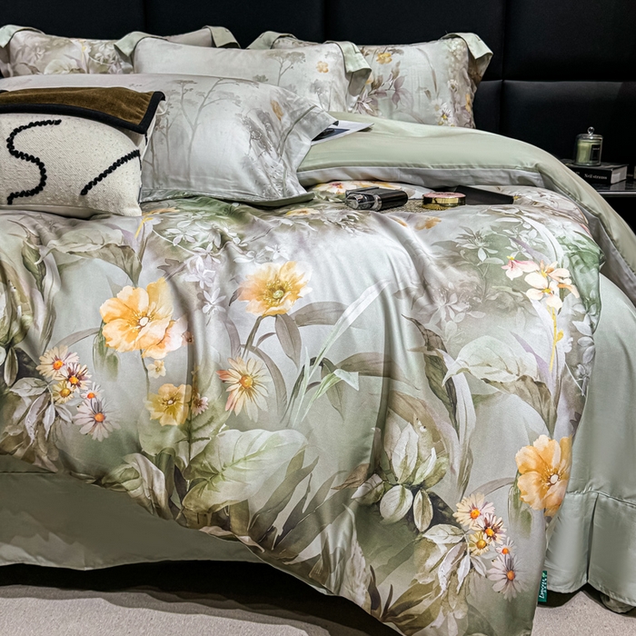 91家纺网 家纺一手货源 找家纺 红日子纺织品 2025新款亲肤舒适莱赛尔天丝四件套 森林来信