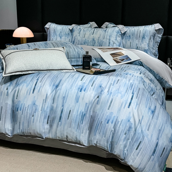 91家纺网 家纺一手货源 找家纺 红日子纺织品 2025新款亲肤舒适莱赛尔天丝四件套 香芷格-蓝