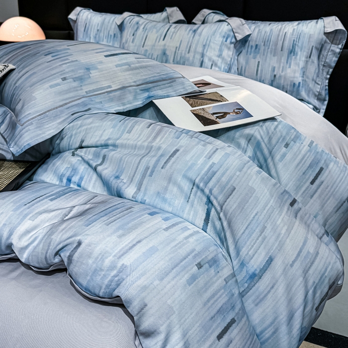 91家纺网 家纺一手货源 找家纺 红日子纺织品 2025新款亲肤舒适莱赛尔天丝四件套 香芷格-蓝