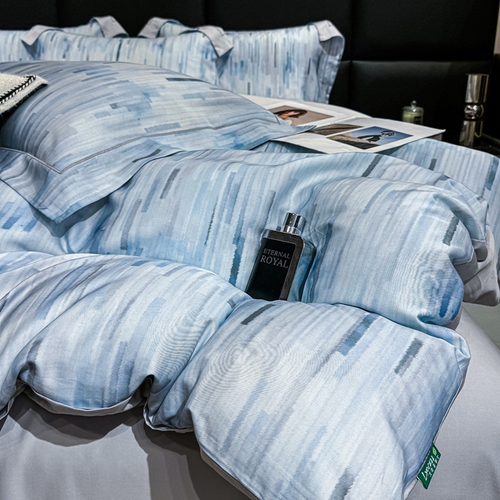 91家纺网 家纺一手货源 找家纺 红日子纺织品 2025新款亲肤舒适莱赛尔天丝四件套 香芷格-蓝