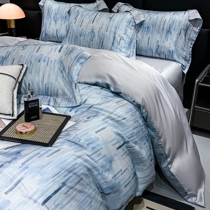 91家纺网 家纺一手货源 找家纺 红日子纺织品 2025新款亲肤舒适莱赛尔天丝四件套 香芷格-蓝