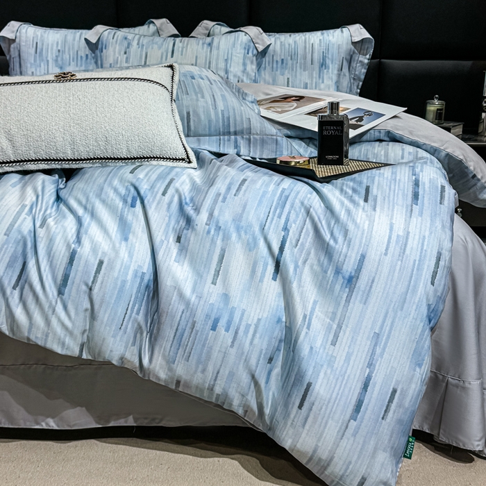 91家纺网 家纺一手货源 找家纺 红日子纺织品 2025新款亲肤舒适莱赛尔天丝四件套 香芷格-蓝