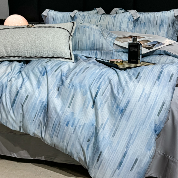 91家纺网 家纺一手货源 找家纺 红日子纺织品 2025新款亲肤舒适莱赛尔天丝四件套 香芷格-蓝