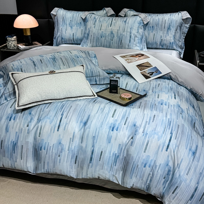 91家纺网 家纺一手货源 找家纺 红日子纺织品 2025新款亲肤舒适莱赛尔天丝四件套 香芷格-蓝