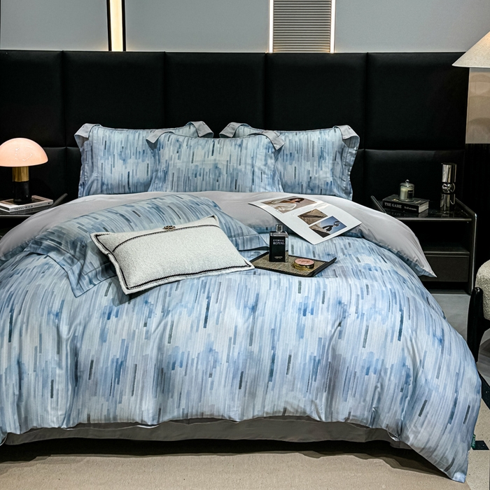 91家纺网 家纺一手货源 找家纺 红日子纺织品 2025新款亲肤舒适莱赛尔天丝四件套 香芷格-蓝