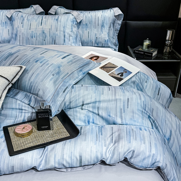 91家纺网 家纺一手货源 找家纺 红日子纺织品 2025新款亲肤舒适莱赛尔天丝四件套 香芷格-蓝