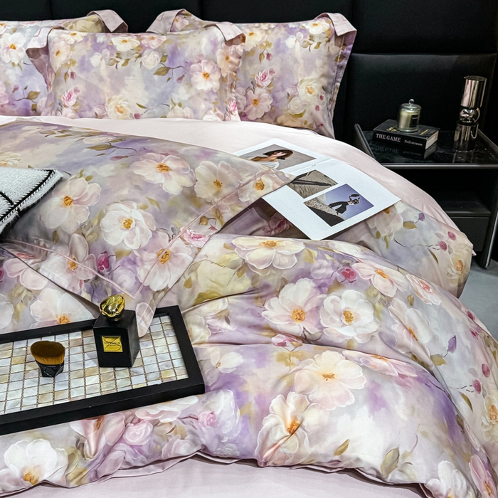 91家纺网 家纺一手货源 找家纺 红日子纺织品 2025新款亲肤舒适莱赛尔天丝四件套 烟雨蒙蒙-粉