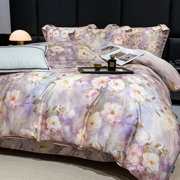 91家纺网 家纺一手货源 找家纺 红日子纺织品 2025新款亲肤舒适莱赛尔天丝四件套 烟雨蒙蒙-粉