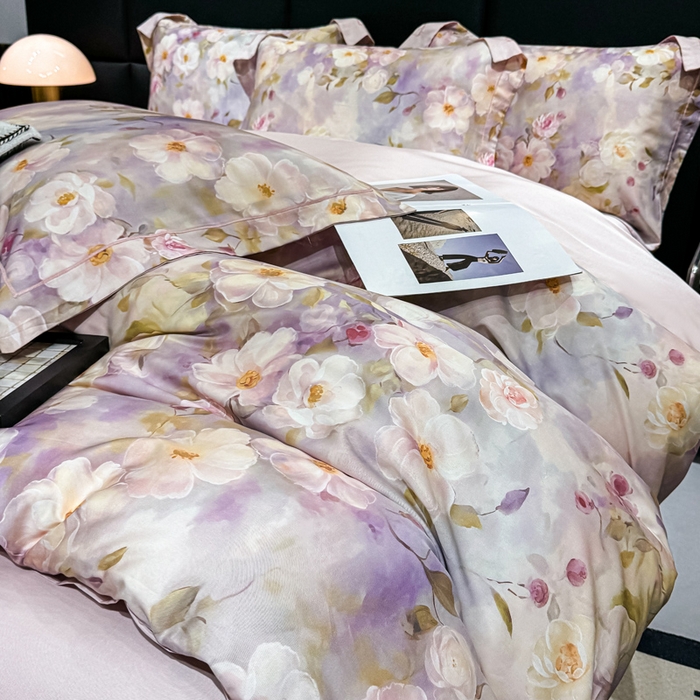 91家纺网 家纺一手货源 找家纺 红日子纺织品 2025新款亲肤舒适莱赛尔天丝四件套 烟雨蒙蒙-粉