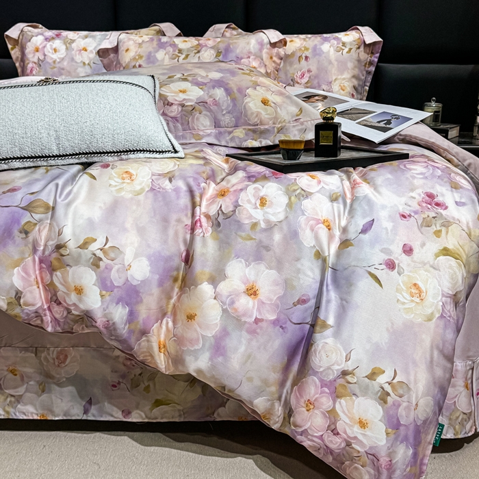 91家纺网 家纺一手货源 找家纺 红日子纺织品 2025新款亲肤舒适莱赛尔天丝四件套 烟雨蒙蒙-粉