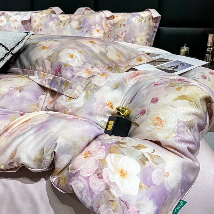 91家纺网 家纺一手货源 找家纺 红日子纺织品 2025新款亲肤舒适莱赛尔天丝四件套 烟雨蒙蒙-粉