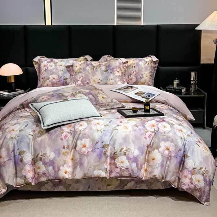 91家纺网 家纺一手货源 找家纺 红日子纺织品 2025新款亲肤舒适莱赛尔天丝四件套 烟雨蒙蒙-粉