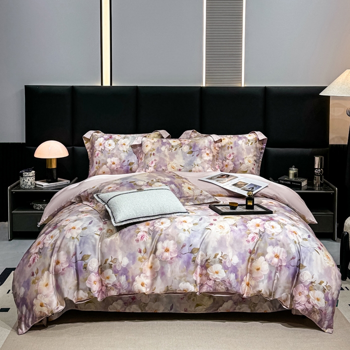 91家纺网 家纺一手货源 找家纺 红日子纺织品 2025新款亲肤舒适莱赛尔天丝四件套 烟雨蒙蒙-粉