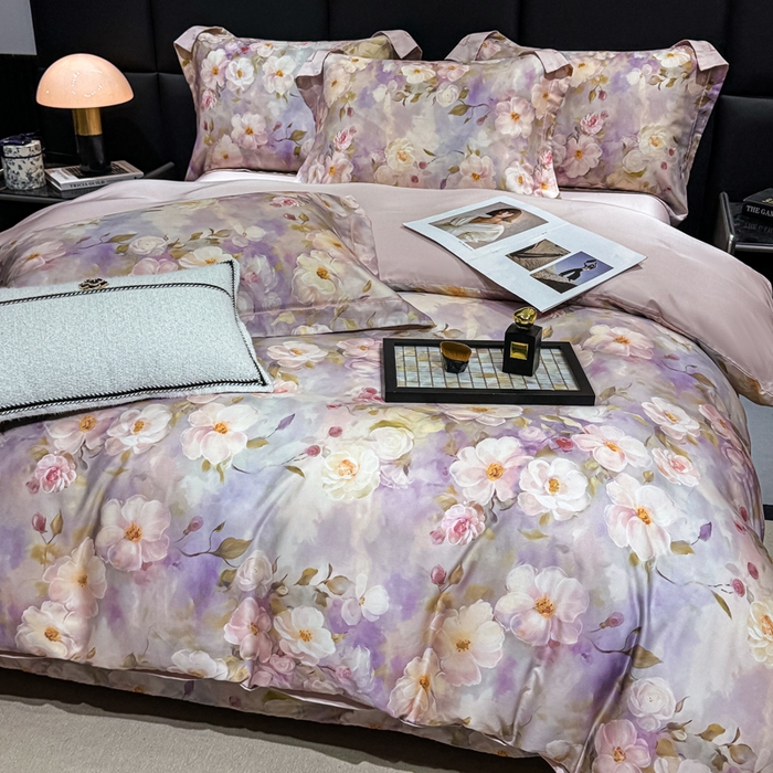 91家纺网 家纺一手货源 找家纺 红日子纺织品 2025新款亲肤舒适莱赛尔天丝四件套 烟雨蒙蒙-粉