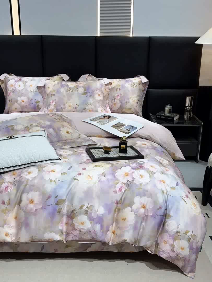 91家纺网 家纺一手货源 找家纺 红日子纺织品 2025新款亲肤舒适莱赛尔天丝四件套 烟雨蒙蒙-粉