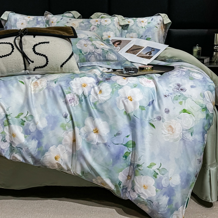 91家纺网 家纺一手货源 找家纺 红日子纺织品 2025新款亲肤舒适莱赛尔天丝四件套 烟雨蒙蒙-绿