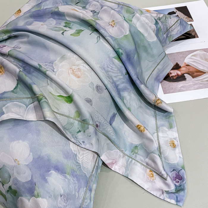 91家纺网 家纺一手货源 找家纺 红日子纺织品 2025新款亲肤舒适莱赛尔天丝四件套 烟雨蒙蒙-绿