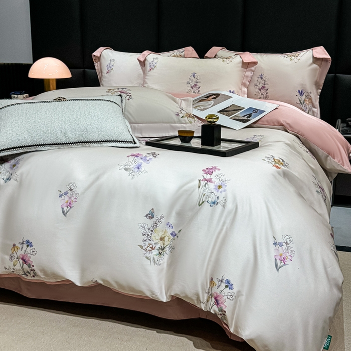 91家纺网 家纺一手货源 找家纺 红日子纺织品 2025新款亲肤舒适莱赛尔天丝四件套 长浅薇-粉