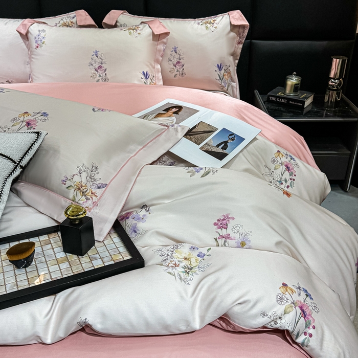 91家纺网 家纺一手货源 找家纺 红日子纺织品 2025新款亲肤舒适莱赛尔天丝四件套 长浅薇-粉