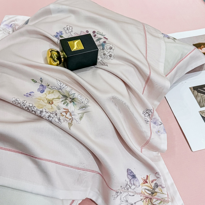 91家纺网 家纺一手货源 找家纺 红日子纺织品 2025新款亲肤舒适莱赛尔天丝四件套 长浅薇-粉