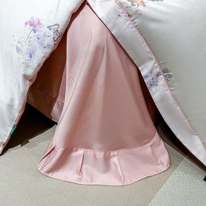 91家纺网 家纺一手货源 找家纺 红日子纺织品 2025新款亲肤舒适莱赛尔天丝四件套 长浅薇-粉