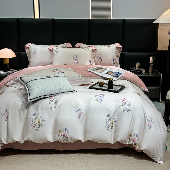 91家纺网 家纺一手货源 找家纺 红日子纺织品 2025新款亲肤舒适莱赛尔天丝四件套 长浅薇-粉