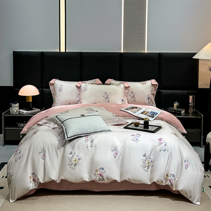 91家纺网 家纺一手货源 找家纺 红日子纺织品 2025新款亲肤舒适莱赛尔天丝四件套 长浅薇-粉