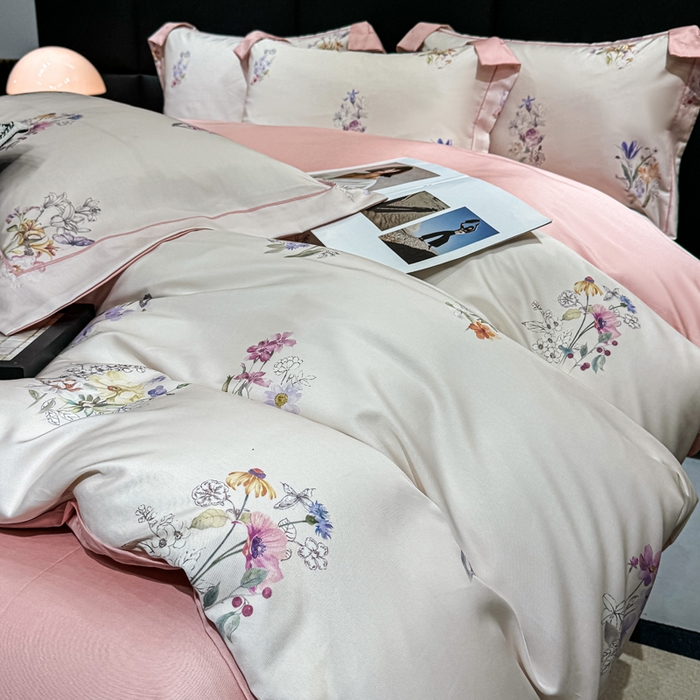 91家纺网 家纺一手货源 找家纺 红日子纺织品 2025新款亲肤舒适莱赛尔天丝四件套 长浅薇-粉