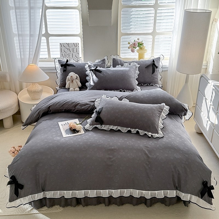 91家纺网 家纺一手货源 找家纺 （总）莉莉安家纺 2025新款韩版亲肤磨毛花边蝴蝶结浪漫蕾丝花边款甜心系列单枕套（提供买家秀）