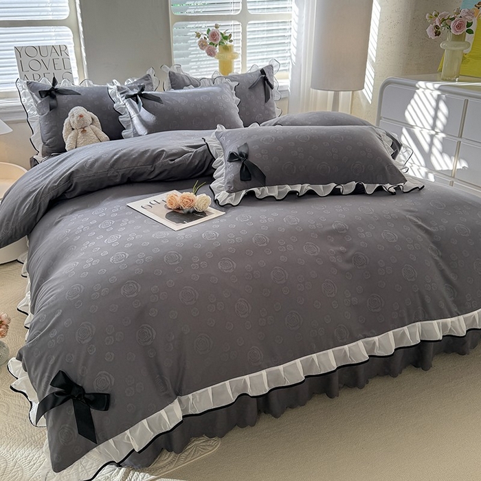 91家纺网 家纺一手货源 找家纺 （总）莉莉安家纺 2025新款韩版亲肤磨毛花边蝴蝶结浪漫蕾丝花边款甜心系列单枕套（提供买家秀）